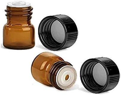Premium Essential Supply - 1 ml (1/4 dram) Amber Glass Essential Oil Bottle with Orifice Reducer and Cap - 12 Pack