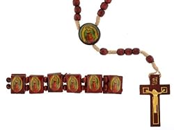 Virgen de Guadalupe Rosary and Matching Adjustable Wood Bracelet - 12.5'' Rosary Length