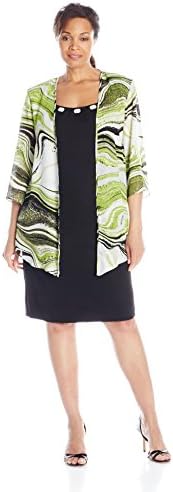 Dana Kay Women's Plus-Size Duster Wave Jacket and Dress Set, Avocado/Black, 16W