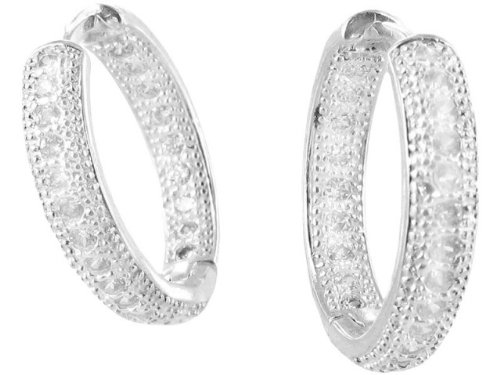 Moon Hoop Sterling Silver Earrings with Clear Crystals