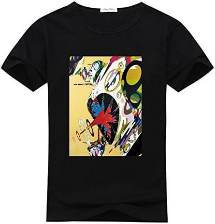 Men's Custom T shirts Summer Comfort Soft Takashi Murakami Crew Neck Tee Large Black