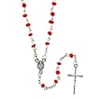 Red Beaded Chain Link Rosary with Our Lady of the Miraculous Centerpiece - 24'' Necklace Part, 17'' Overall Length - Clasp to Wear as Necklace