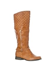 Shoes: Riverberry Womens Ava Quilted Knee-High Low Heel Casual Riding Boots, Tan, 7