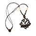 Lotus Flower Cutout Wood Necklace with Seed Beads (Earthtone)