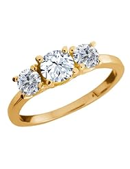 1.14 Ct Round White Topaz G/H Diamond 18K Yellow Gold Ring