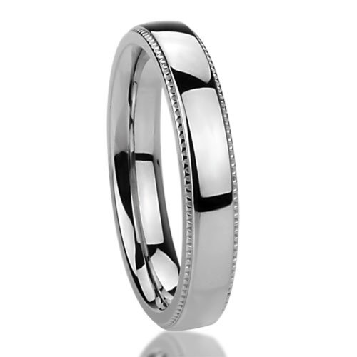 4MM Stainless Steel Wedding Band Ring Milgrain Edges Domed Classy Ring (5 to 12) For Unisex Women & Men