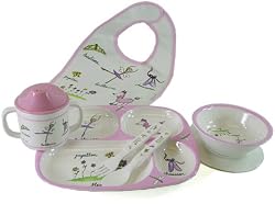 6 Piece Set Baby Cie Ballerine: Pink Ballerina Melamine Colorful Melamine Dinnerware with wording