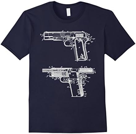 Men's Vintage 1911 Gun Firearm Blueprint Mechanical Drawing Tshirt 3XL Navy