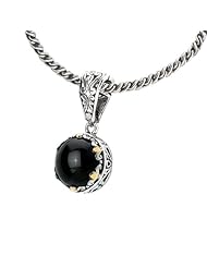 925 Silver & Round Onyx Cabochon Pendant with 18k Gold Accents