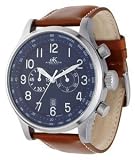 Adee Kaye #AK201-M2 Men's Leather Strap Chronograph Watch (Brown Strap/Blue Dial)