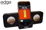 EDGE PORTABLE FOLDING SPEAKERS BLACK FOR ALL GENERATIONS OF MP3s AND MP4s INCLUDING IPHONE, ITOUCH, IPOD VIDEO, IPOD CLASSIC, IPOD NANO, IPOD SHUFFLE, IPOD MINI, CD PLAYERS, PCs. INCLUDES USB POWER CABLE. (DOES NOT INCLUDE IPHONE SHOWN IN PICTURE)
