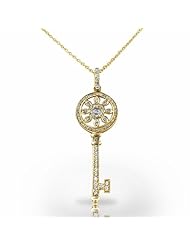 14KT Yellow Gold Striking Diamond Key Fashion Pendant with Flower Design. 3/8 CTW