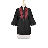Embroidered Yoke Lantern Sleeve Top (Petite, Tall & Misses Sizes XS-3X)