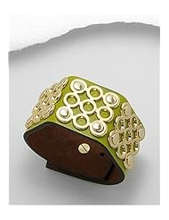 Lawn Green Leather Bracelet In White Base