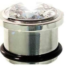 Single Stainless Steel Flesh Tunnel with Clear CZ Gem: 00g, 5/16" by 