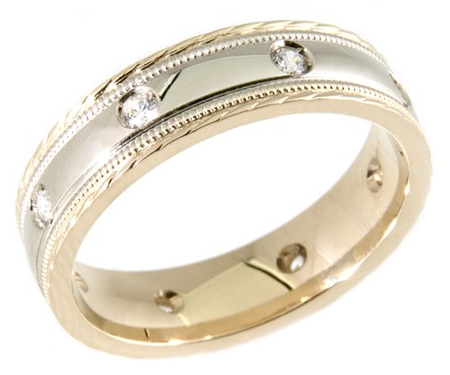0.25Ct. Round Diamond 14K. Two Tone Gold Wedding Band Ring