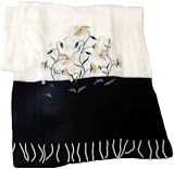 Vietnamese Embroidered Silk Scarf - Pearl