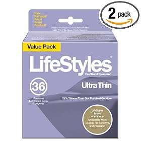 LifeStyles Brand 4746 Ultra-Thin Condoms, Lubricated, 36-Count Boxes (Pack of 2)