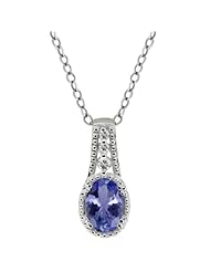 0.81 Ct Oval Blue Tanzanite and White Topaz 925 Sterling Silver Pendant 18"