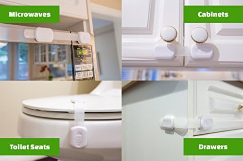 OwieGuard Child Safety Locks (6 Pack, White). These adjustable child safety latches can be used for baby proofing cabinets, drawers, doors, fireplaces and more. Designed as a multipurpose solution for child proofing and maximizing baby safety in any home. Install in 4 easy steps without drilling holes.