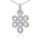 Celtic Legacy: Sterling Silver Rhodium Finish and Cubic Zirconia Eternal Life Celtic Knot Pendant Necklace