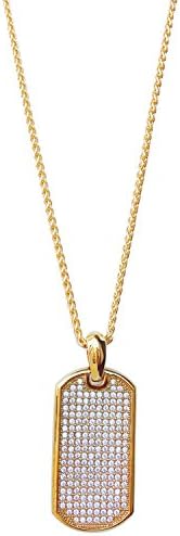 Men Iced Out 18k Gold Tone Stainless Steel Pendant Mini Dog Tag with Chain 28"