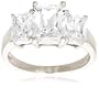 Platinum Plated Sterling Silver Cubic Zirconia Emerald-Cut Three-Stone Cubic Zirconia Ring, Size 6