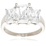 Platinum Overlay Sterling Silver Cubic Zirconia Emerald Cut Three Stone Cubic Zirconia Ring, Size 6 silver graphics