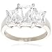 Platinum Plated Sterling Silver Cubic Zirconia Emerald-Cut Three-Stone Cubic Zirconia Ring, Size 6
