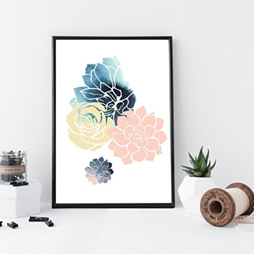 Succulent and flower wall art print poster - unframed