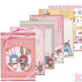 Childrens Toyshop  Toys : San-X -Ruu & Suu Bunny Bonnet Memo Pad with stickers - Pink