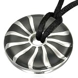 Round Black Glass Pendant with Stainless Steel