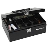 First Alert 3020F Locking Steel Cash Box with Removable Cash Tray, Black