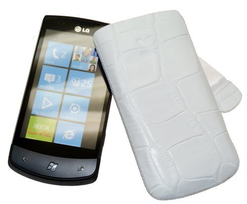 Suncase Ledertasche (Lasche mit R&uuml;ckzugfunktion) f&uuml;r LG E900 Optimus 7 croco-wei&szlig; Preisvergleich