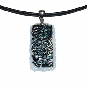 Sterling Silver Black Mother-of-Pearl Dragon on White Jade Pendant w  Leather... by Amazon.com Collection