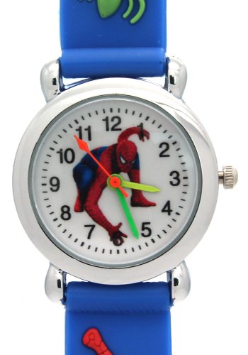 TimerMall Trendy Blue Strap Spider Man Pattern Waterproof Cartoon Style Watches