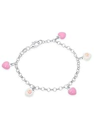 Unicornj Sterling Silver Childrens Bracelet with Pink and White Heart Charms
