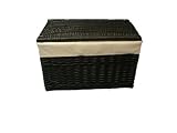 BLACK WICKER HAMPER/TRUNK/STORAGE BOX WITH LINING LARGE