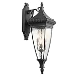 Kichler Lighting 49135BKG Venetian Rain - Four Light Outdoor Wall Lantern, Black With Gold Finish with Rainy Clear Glass