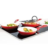Produkt-Bild: TV Das Original 02478 Bratmaxx Induktions-Pfannen Keramik 4er-Set inklusiv Spritzschutzdeckel, rot