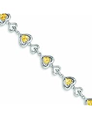 Genuine .925 Sterling Silver Diamond & Heart Link Citrine Bracelet 10.9 Grams . 100% Satisfaction Guaranteed.