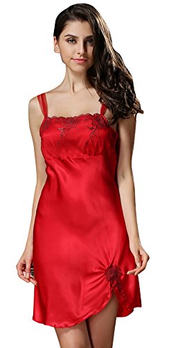 （ホンタ)HONTA　高品質100%シルクレディースガウン、ノースリーブ寝間着、胸元と裾は刺繍を付きナイトウエア　スタイルがてきたワンピースパジャマ　スリープドレス