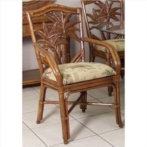 Cancun Palm Indoor Rattan Arm Chair in TC Antique Finish Fabric: Seaworthy Blue