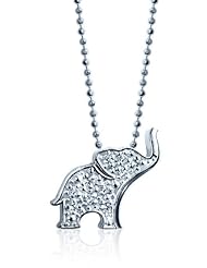 Alex Woo "Little Luck" Diamond and 14k White Gold Elephant Pendant Necklace, 16"