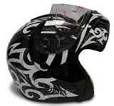 Black Tattoo Flip Up Modular Motorcycle Street Sport Bike Full Face Helmet DOT (Large)