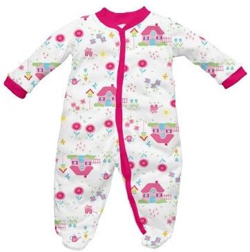 Farm or Cottage Print Organic Cotton Knit Footie (3 Months, Cottage - Pink)