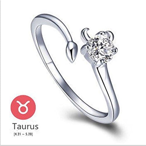 Fancy 925 Silver Wedding 12 Constellations Fashion Lady Adjustable Rings Taurus
