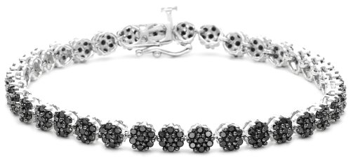 10k White Gold Black Diamond Flower Bracelet (3 cttw)
