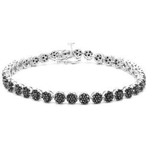 10k White Gold Black Diamond Flower Bracelet (3 cttw) by