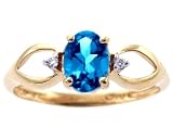 14K Yellow or White Gold Open-Sided Oval Gemstone and Diamond Anniversary Ring-Swiss Blue Topaz-full, half sizes from 5-8.5